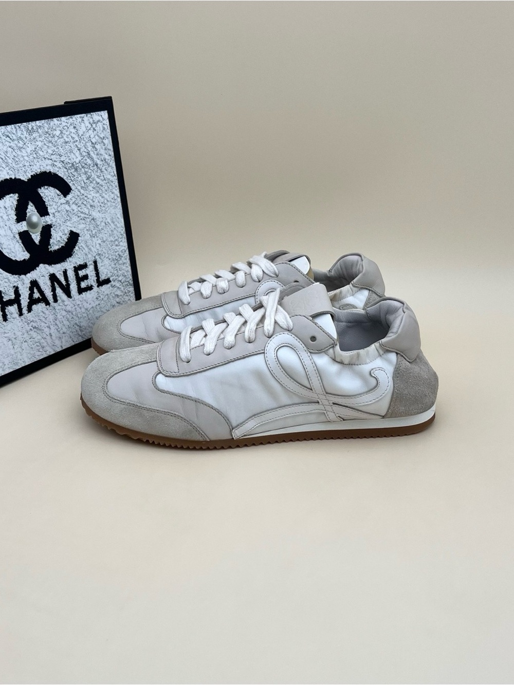 Loewe White & Light Gray Women's Runner Sneakers